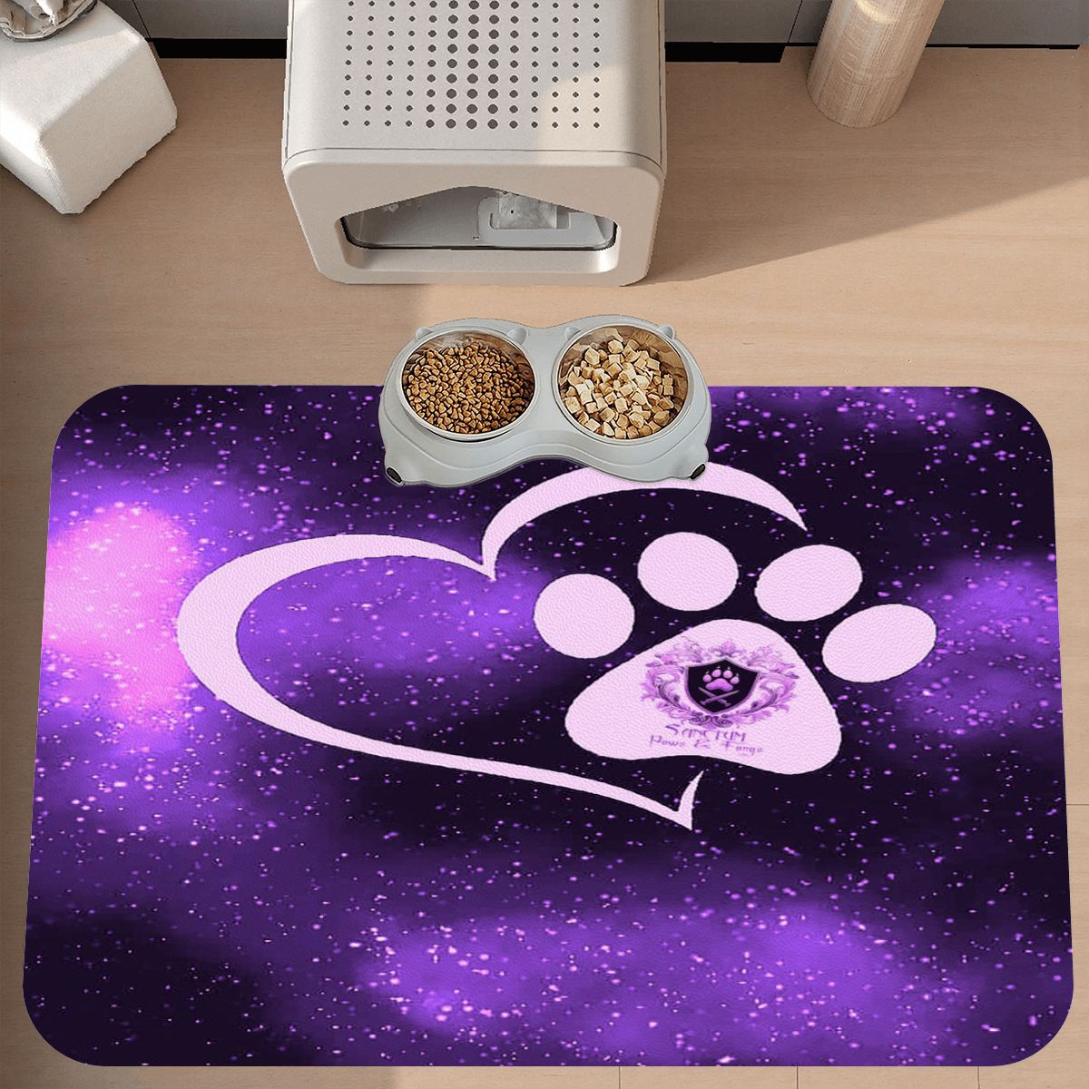 SPF Leather Waterproof Dog Food Mat - Purple