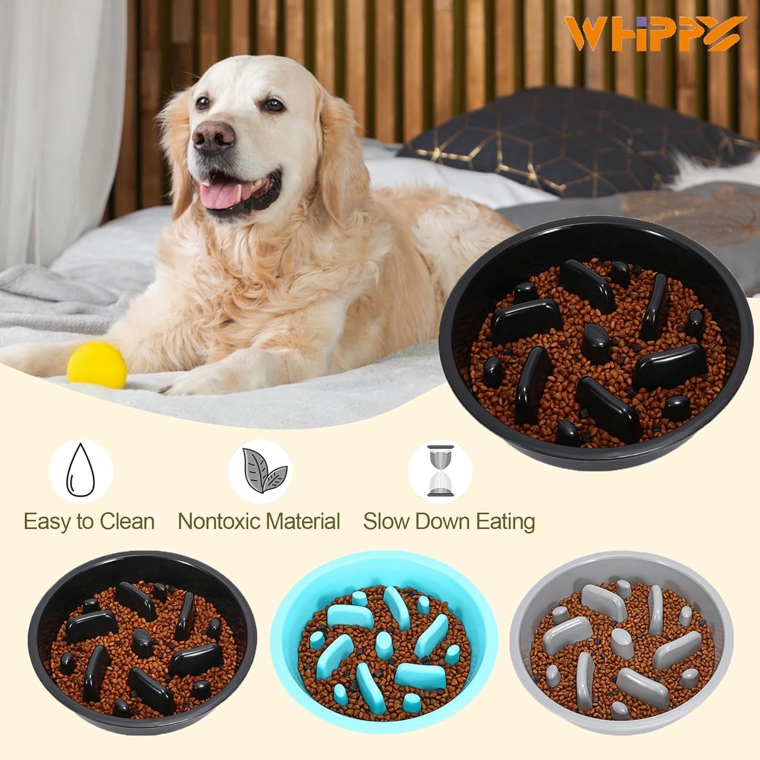 Interactive Dog Bowl Slow Feeder - BPA-Free Fun Maze Puzzle for Healthy Eating, Non-Slip Design, Fits Elevated Feeders, 600ml Capacity