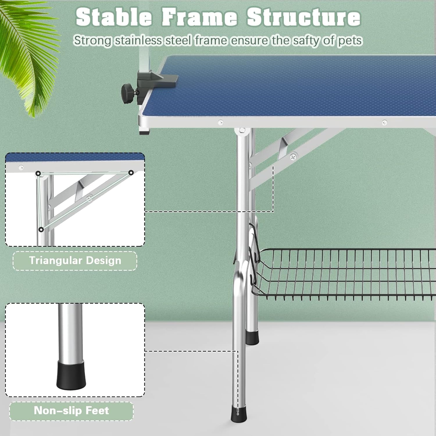 Premium 46'' Adjustable Dog Grooming Table for Large Breeds - Foldable Station with Arms, Noose & Mesh Tray, Supports Up to 300lbs - Stylish Blue Design