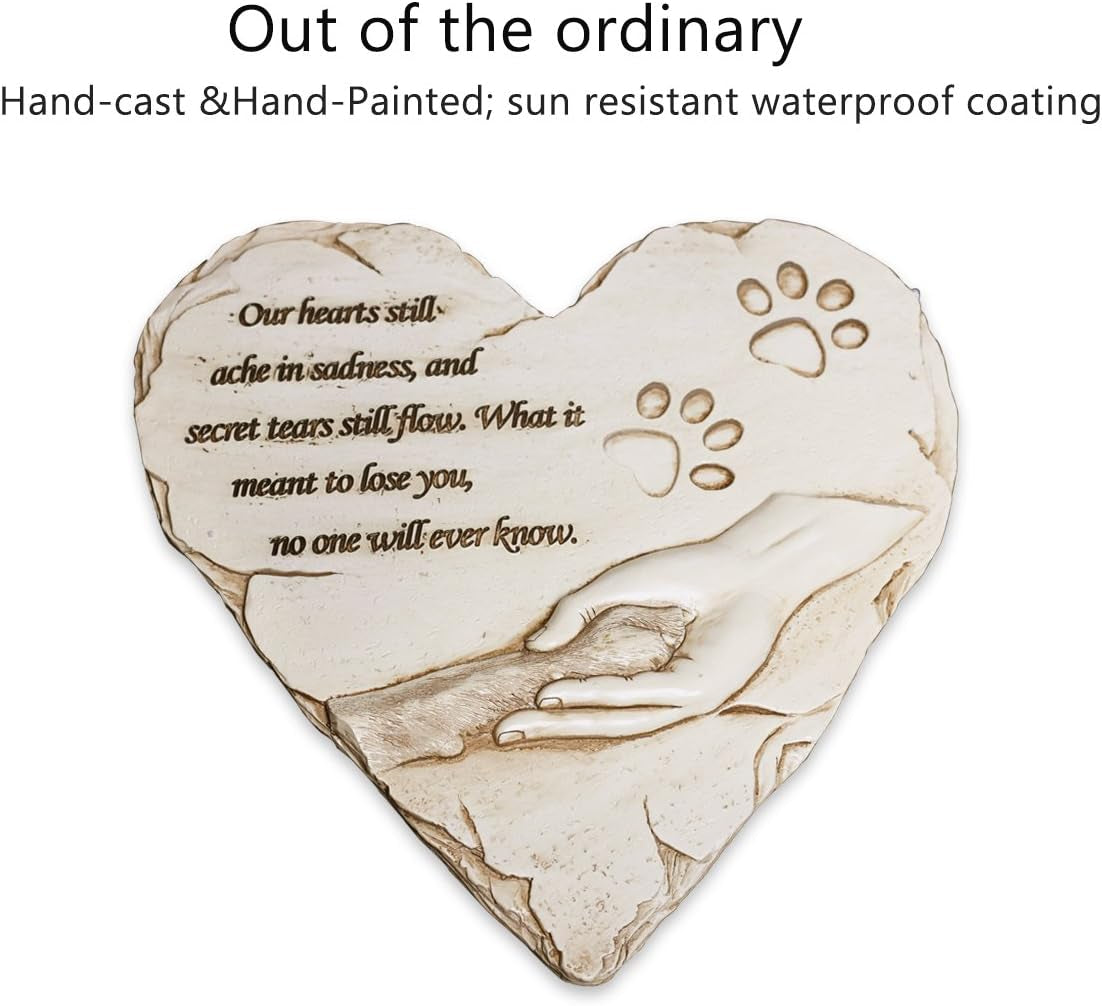 Heartfelt New York Dog Pet Memorial Stone - Hand-Painted Heart-Shaped Tribute with Sympathy Poem & Paw Design (White)