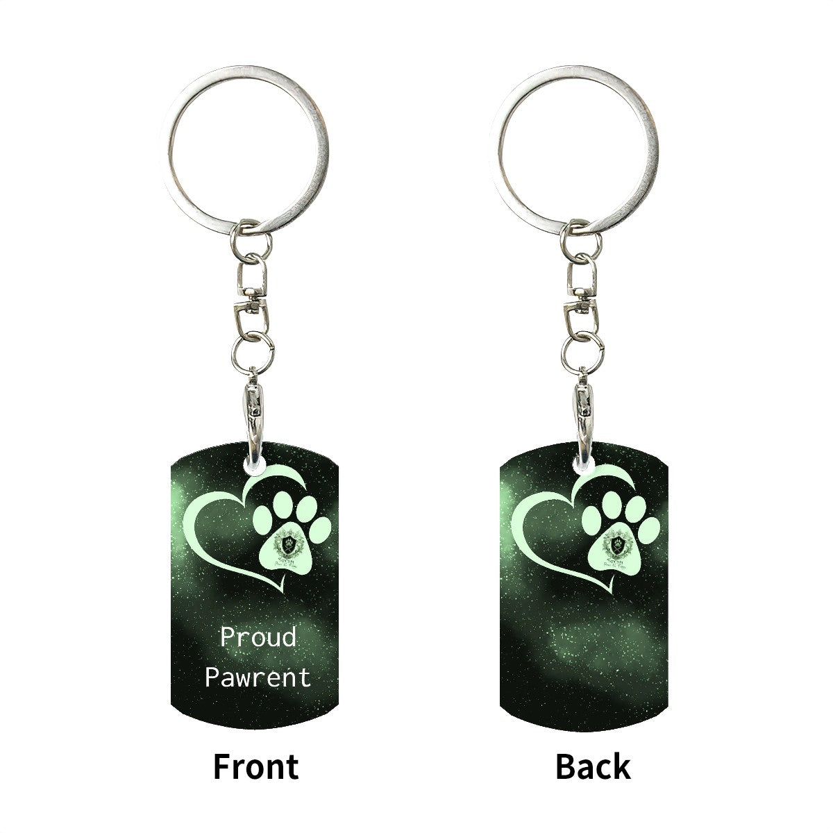 SPF Rectangular Metal Keychain - Proud Pawrent - Green