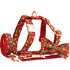 Premium Pet Guardian Gear: Red Background Snowflake Christmas Pet Collar Plaid Dog Rope Leash Suit Fashion Bowknot Flowers - Sanctum Paws and Fangs