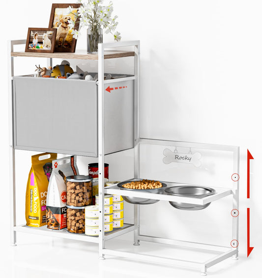 Adjustable Height Dog Feeding Station with Storage