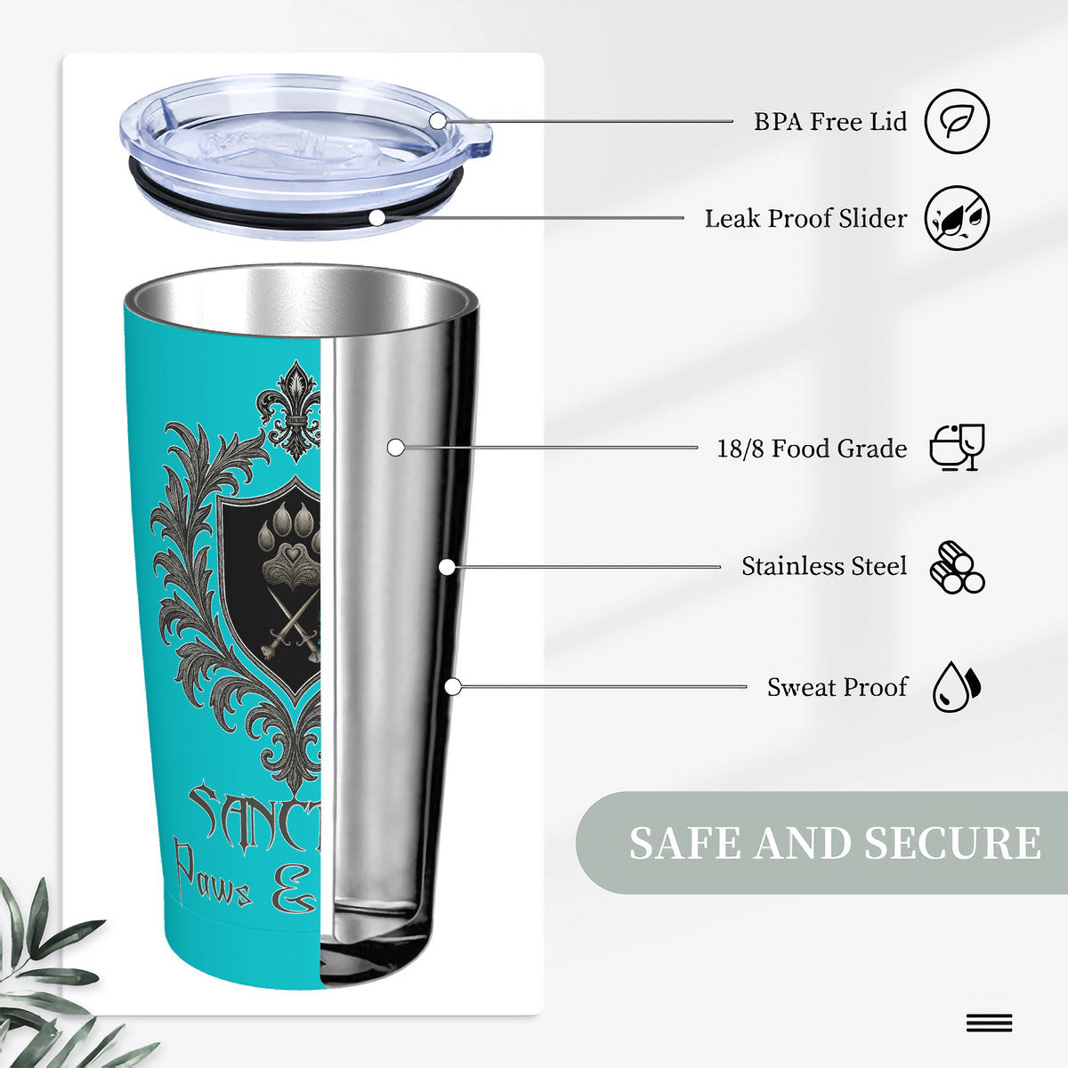 SPF Stainless Steel Straw Lid Cup (20oz) - Turquoise