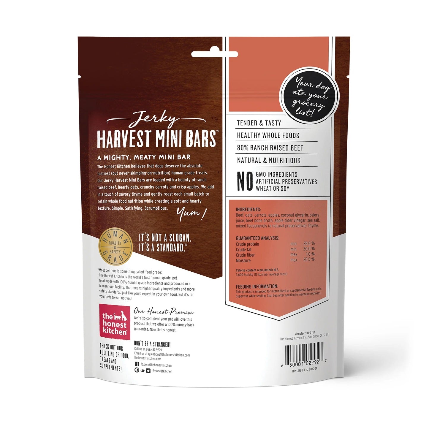 Honest Kitchen Jerky Harvest Mini Bars Beef Dog Treats (4oz)
