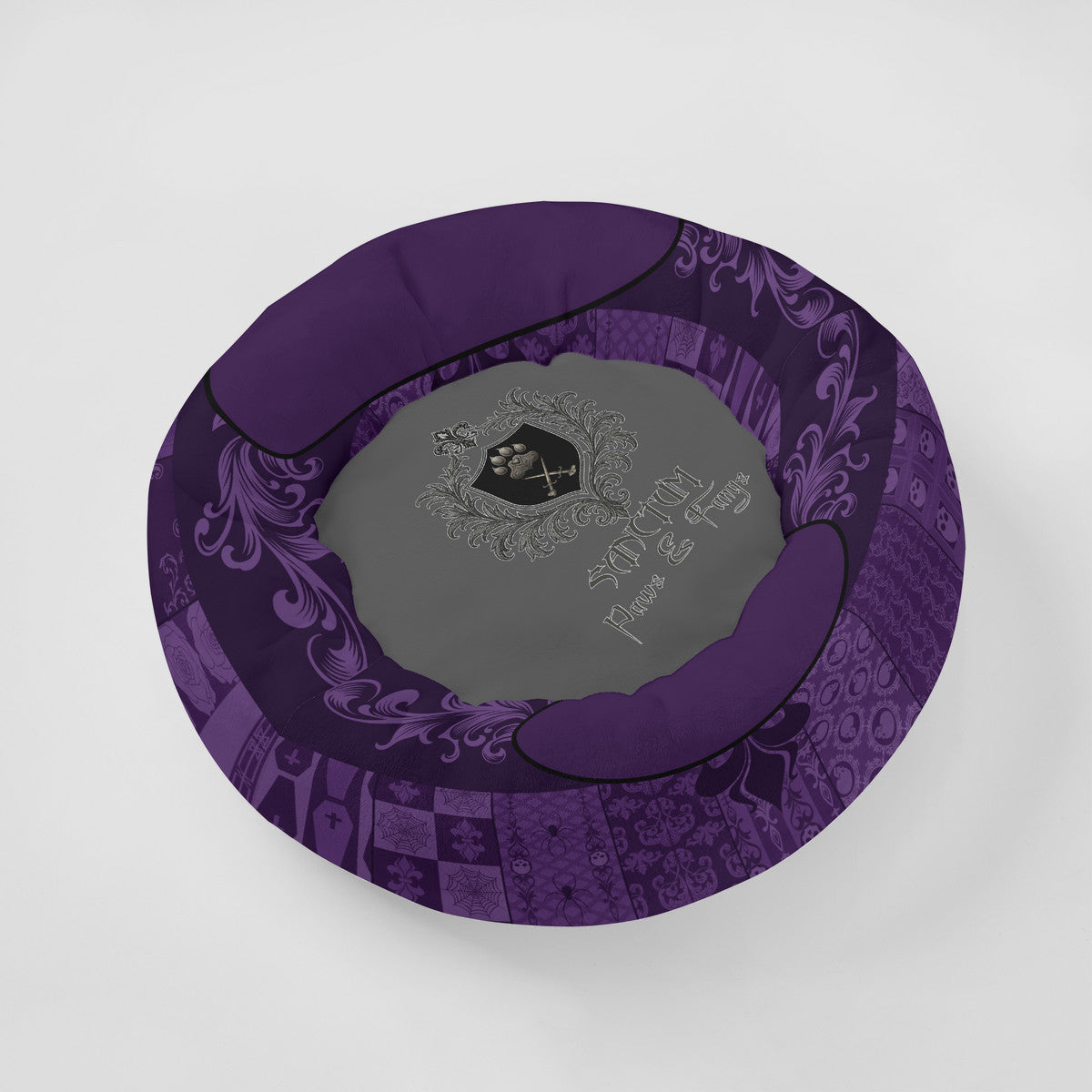 SPF Flannel Round Pet Bed (19X19in) - Purple Gothic Elegance