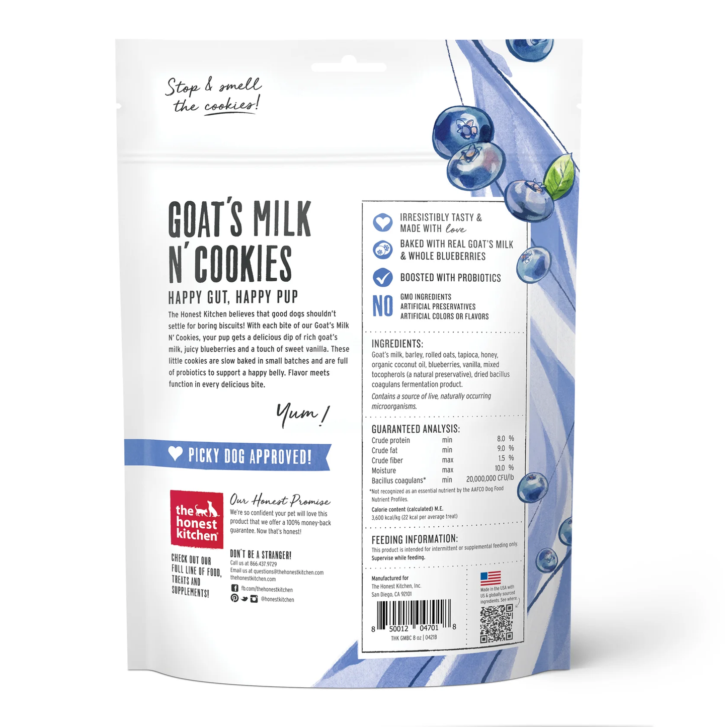 Honest Kitchen Goat Milk and Cookies Blueberry Vanilla Dog Treats (8oz)