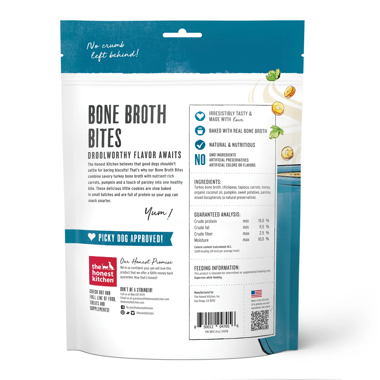 Honest Kitchen Bone Broth Bites Turkey and Pumpkin Dog Treats (8oz)