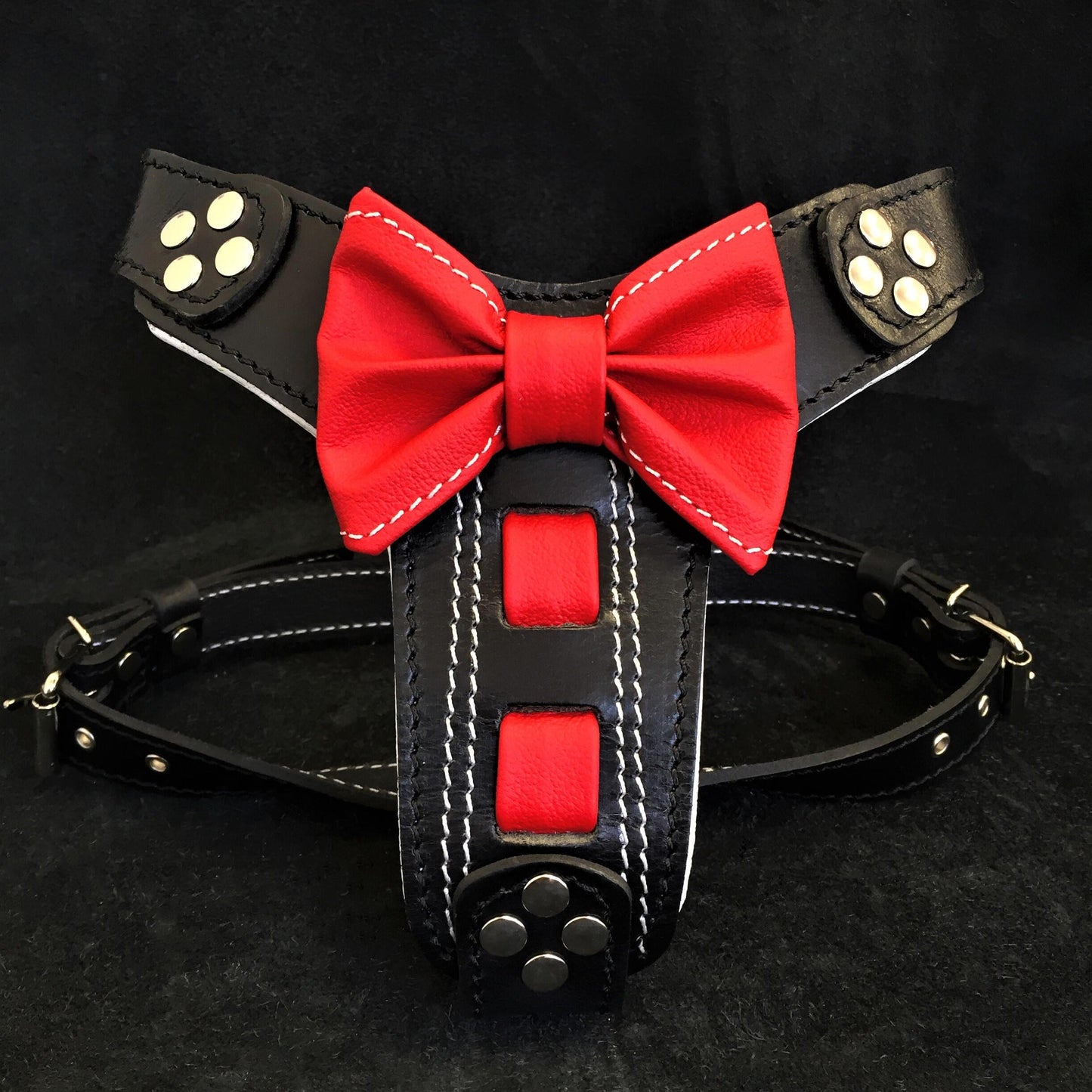 Premium Pet Guardian Gear: The "Bowtie" handmade leather harness black Small to Medium Size - Sanctum Paws and Fangs