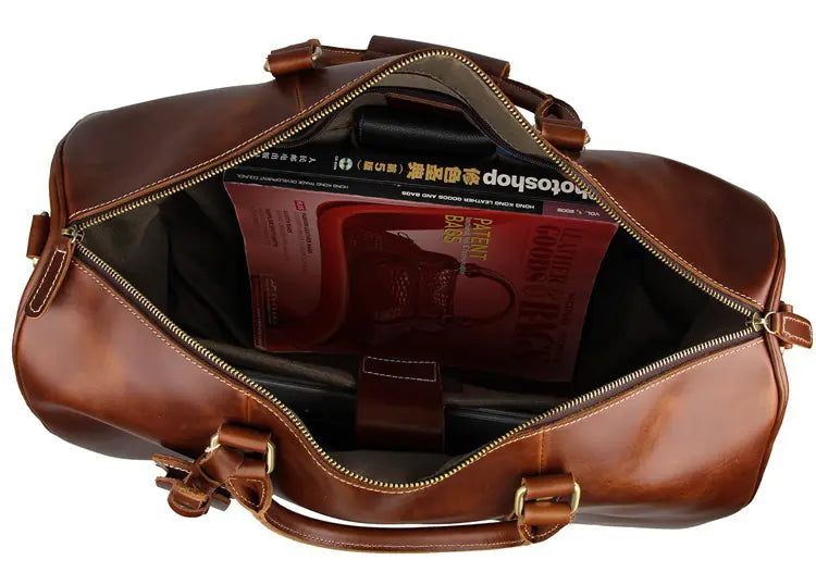 Durable Vintage Leather Men's Rolling Luggage Bag