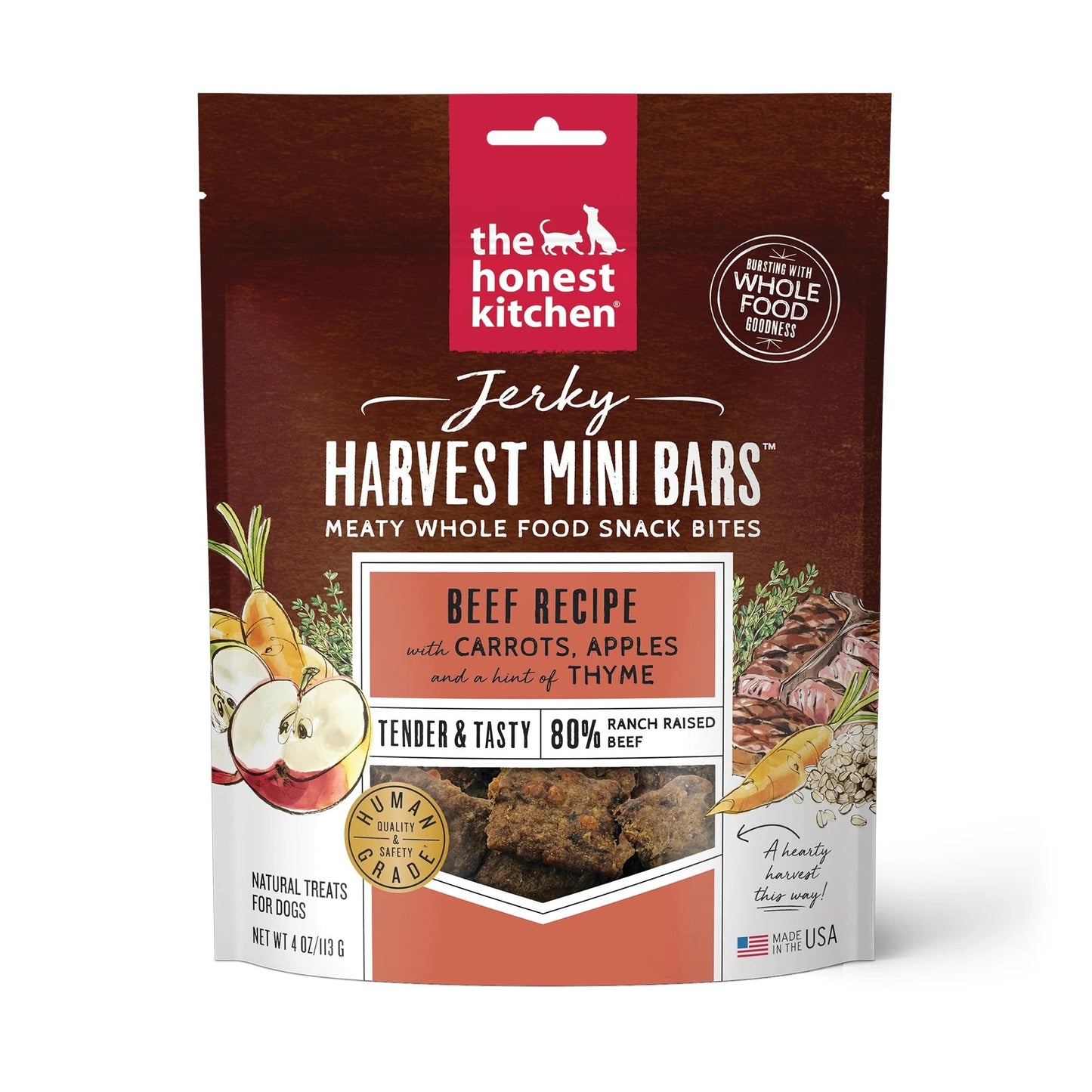 Honest Kitchen Jerky Harvest Mini Bars Beef Dog Treats (4oz)