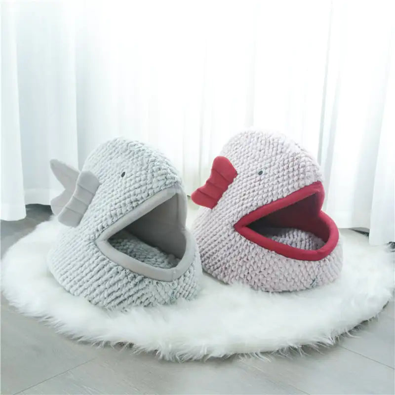 Fish-Shaped Cartoon Pet Bed for Cats and Small Dogs