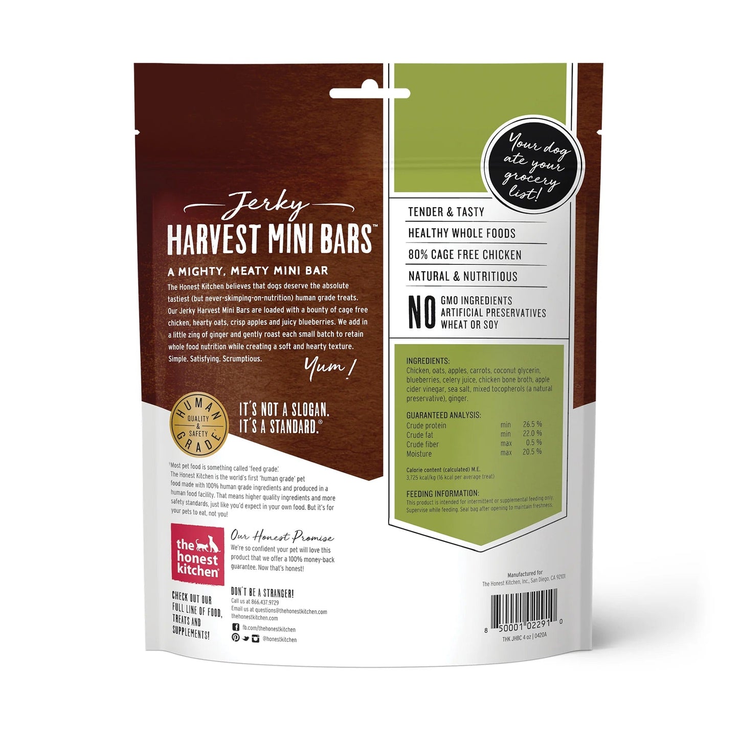 Honest Kitchen Harvest Mini Bars Chicken Dog Treats (4oz)
