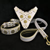 Premium Pet Guardian Gear: "Maximus White" BIG dog SET- Harness - collar - lead. Brass rivets - Sanctum Paws and Fangs