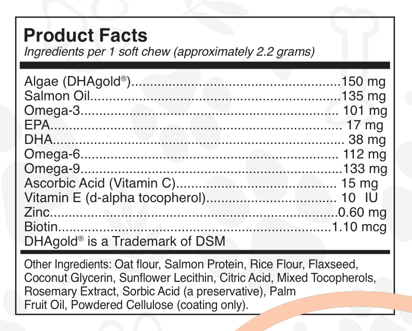 Product facts label with nutritional information on a white background