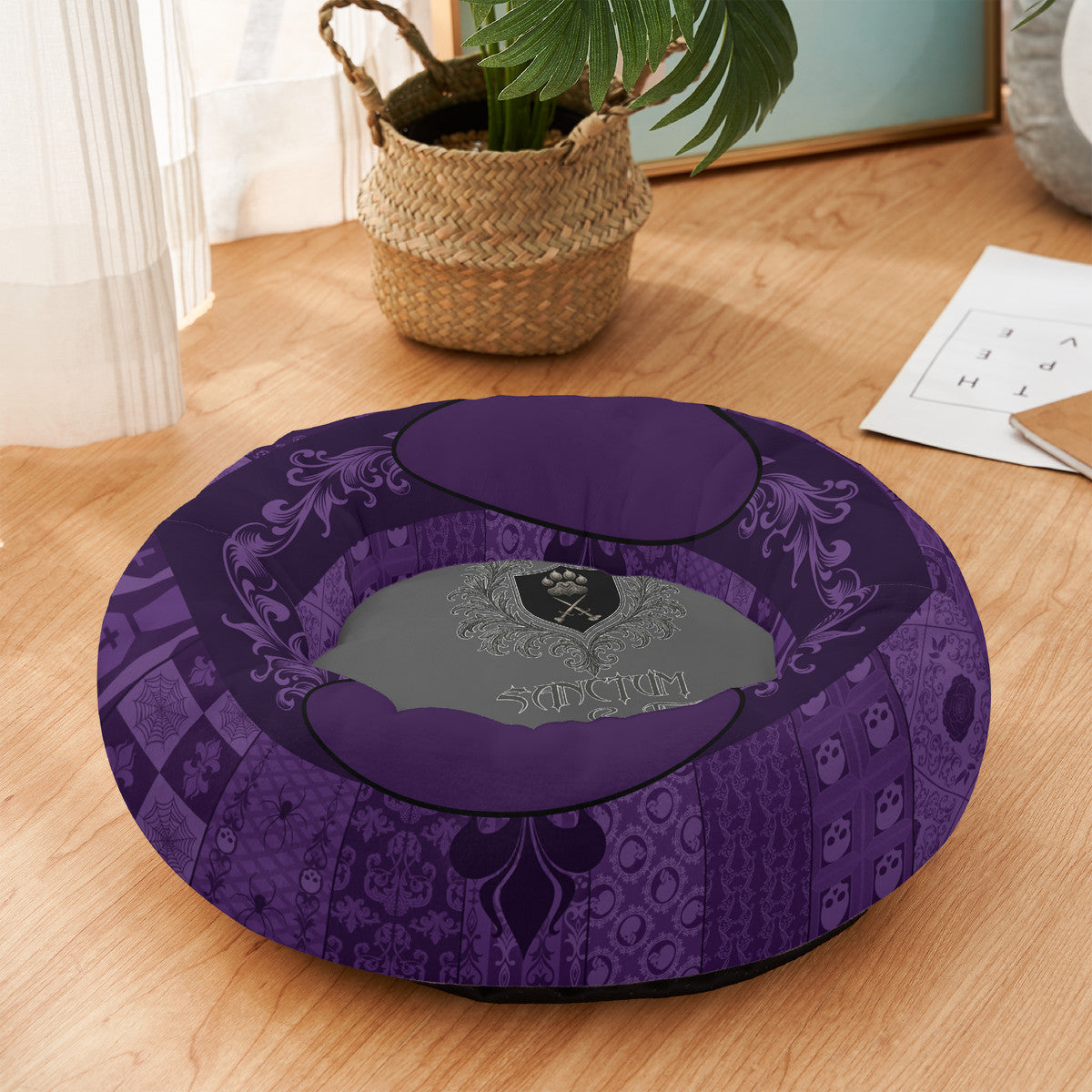 SPF Flannel Round Pet Bed (19X19in) - Purple Gothic Elegance
