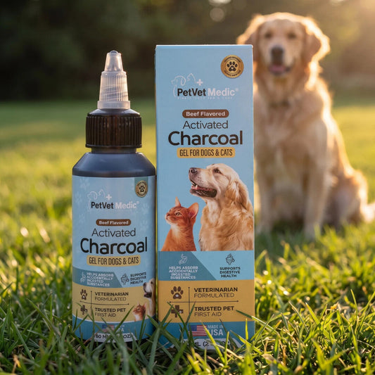 Pet Vet Activated Charcoal Gel for Dogs & Cats (60 mL) – Veterinary-Formulated, Natural Beef Flavor, Fast Toxin Adsorption for Poisoning, Stomach Upset, Diarrhea & Gas Relief – Made in USA