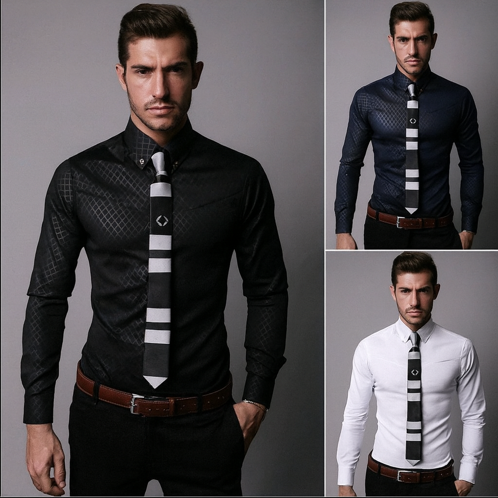 Fitted Shirts For Men Designer Plaid Stripes Pattern
