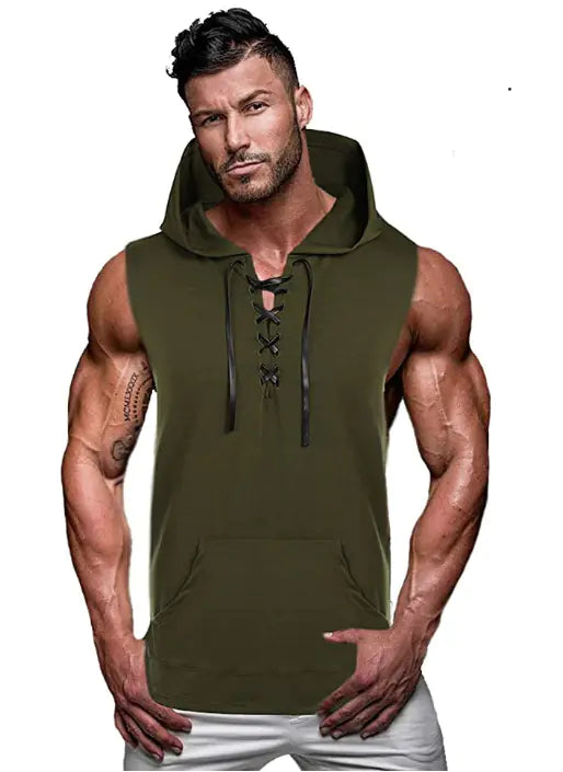 Men's Casual Hooded Solid Color Sleeveless Vest
