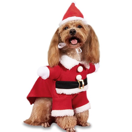 Dog Christmas Costume Funny Pet Santa Claus Suit with Cap Clothes Puppy Jumpsuit Warm Winter Hoodie Coat Apparel Outfits Xmas Cosplay Costumes for Small Medium Large Dogs Cats (XX-Large)