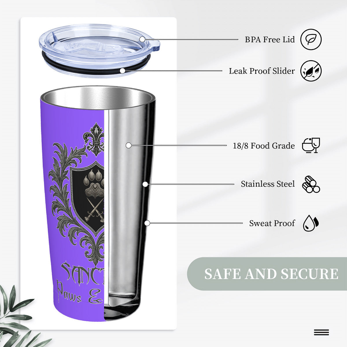 SPF Stainless Steel Straw Lid Cup (20oz) - Lt. Purple